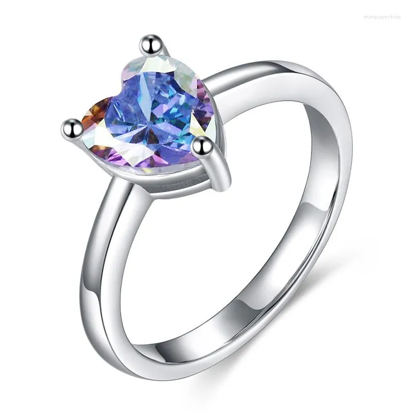 Bagues de mariage WYJZY Europe et Amérique Bague en zircon coloré en forme de coeur pour les femmes Mode Vêtements pour femmes avec des bijoux de fiançailles brillantes