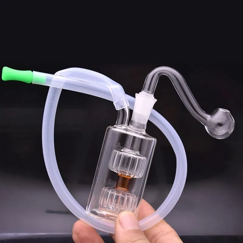 El quemador de aceite de vidrio más barato Bong con tubos de filtro de jaula doble portátil para viajes Mini Ashcatcher Recycler Water Pipe con recipiente de aceite doblado