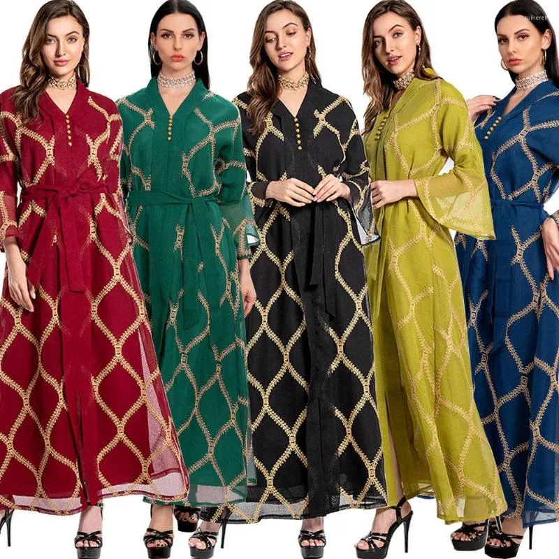 Etnische kleding Moslim Abaya Dubai Vrouwen geborduurde kleding mode Kaftan Burqa Robe Islamitische Arabische Jilbab Temperament Mesh Party Jurk