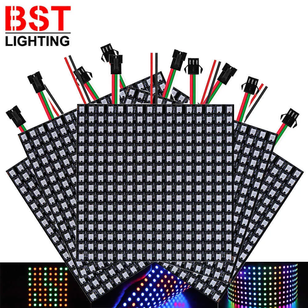 LED şeritler 1 ~ 5pcs WS2812B RGB LED Dijital Esnek Bireysel Olarak Adreslendirilebilir Panel Işık Şeridi WS2812 8X8 16X16 8X32 Modül Matris Ekran 5V P230315