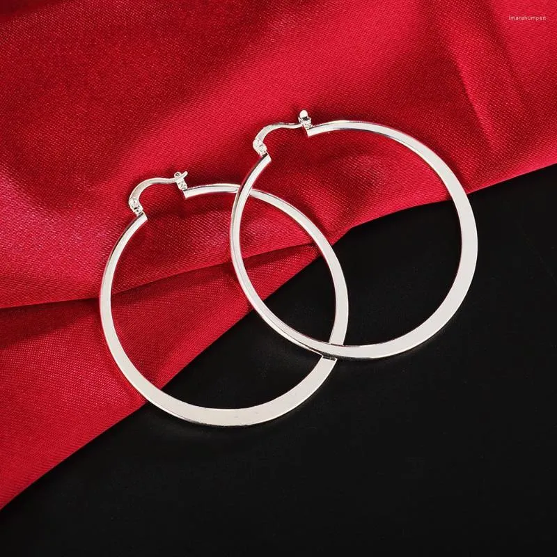 Boucles d'oreilles créoles 925 timbre couleur argent 55 MM/5.5 CM plat rond pour les femmes mariage luxe qualité mode bijoux accessoires noël