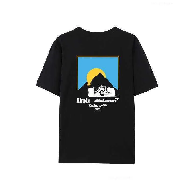 メンズTシャツ2023 NEW F1 MCLAREN RHUDE Tシャツ男性女性最高品質のコットンTシャツrh carパターンプリントRhude Tops特大ティー