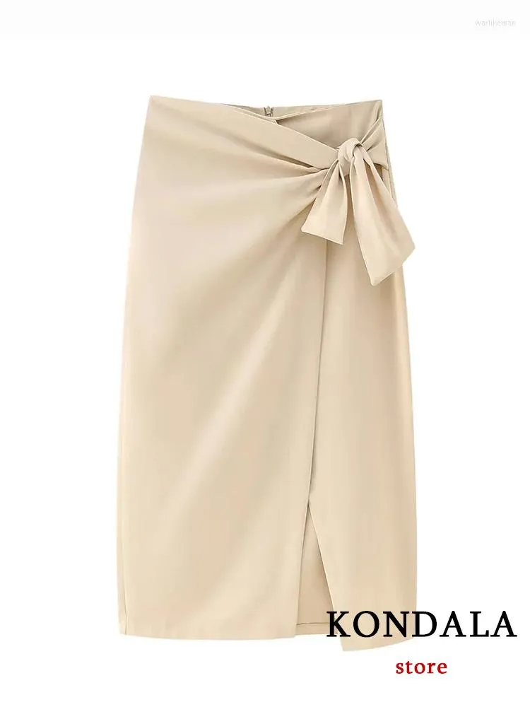 Rokken Kondala Chic Solid Elegant Women Bow Long Split Rechte rok Fashion 2023 Streetwear Spring Luxury Lace Folds Mujer
