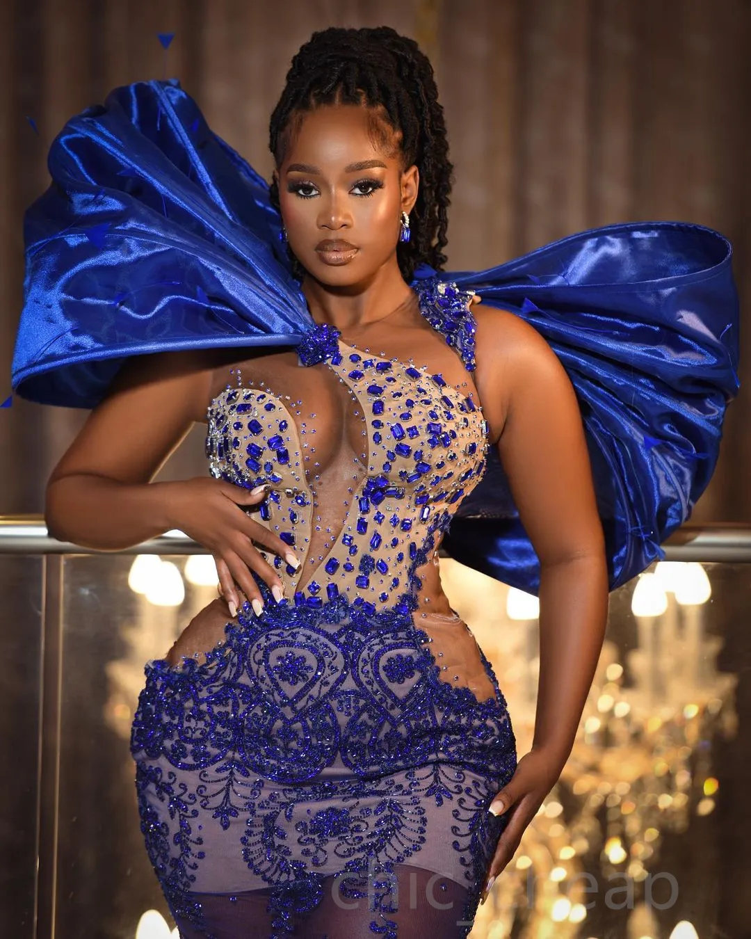 2023 Arabic Aso Ebi Royal Blue Prom Dresses Beaded Crystals Sheath Evening Formal Party Second Reception Birthday Engagement Gowns Dress ZJ1065