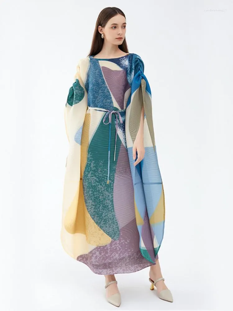 Ubranie etniczne Miyake Print Maxi sukienka Kobiety długi plisowany Abaya 2023 Spring sukienki festiwal impreza koronkowa fold foldos szat