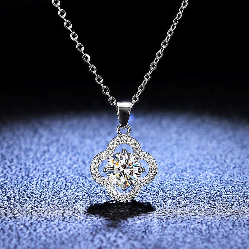 Halsketten Stränge Saiten Sterling 1 Mosan Diamant Halskette Damen Mode Kleeblatt Blume Neue Sier Anhänger Schlüsselbeinkette