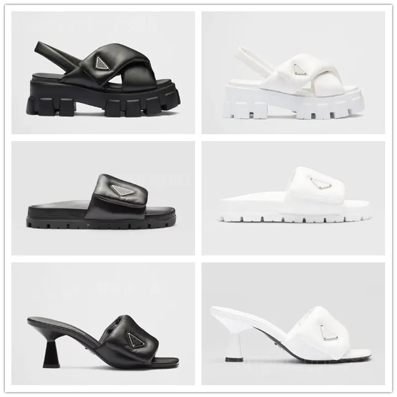 sandaler berömda designer kvinnor mjuk vadderad nappa läder slides sandal klackar sliders platå sko mode sommar tjejer sandal monolit sandle slipper skor
