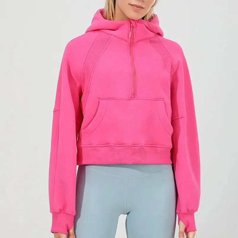 LU88288 Dameshalfszwarse Zipper Hoodies Sweatshirt Yoga Wear Jacket Ladies Gym Training Coat Fleece Losse workout -pullover