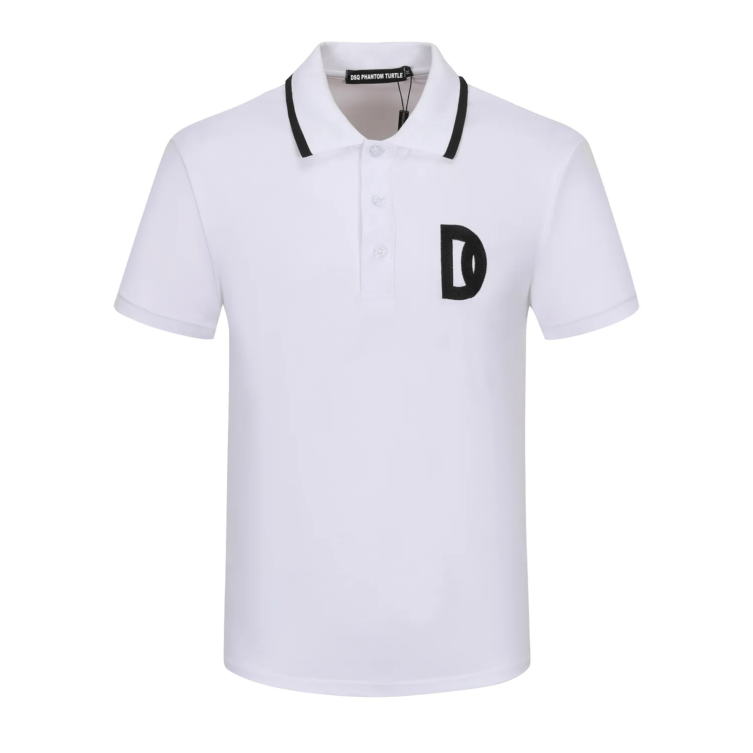 남성용 흑백 로그-플라크 폴로 티셔츠 여름 티셔츠 자수 짧은 슬리브 탄성 통기성 티셔츠 하이 스트리트 폴로 셔츠 브랜드 의류 84162