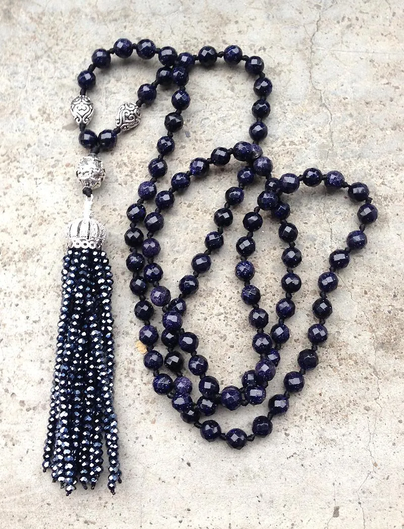 Pendant Necklaces Black Tourmaline Onyx Crystal Beads Tassel Stone Knot Handmade Necklace 30inchPendant NecklacesPendant