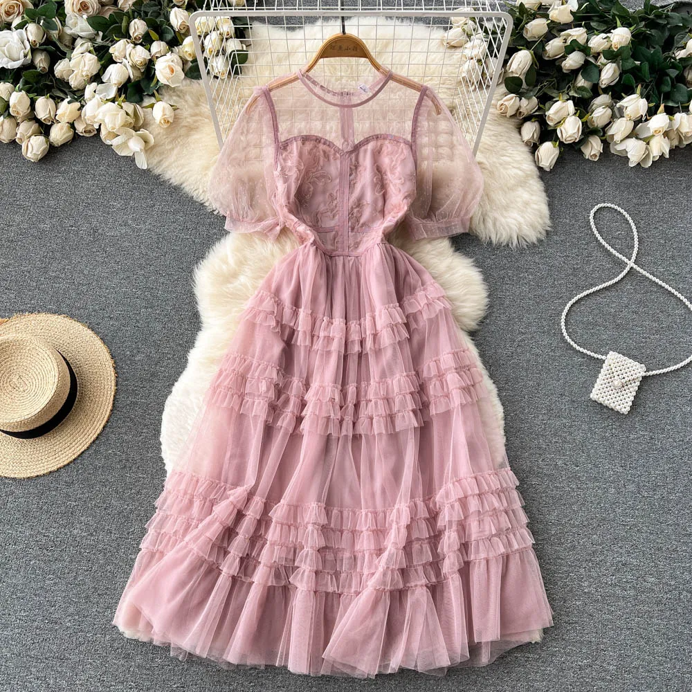Francuska łama herbaty różowy temperament przędzy sukienka Letnia nowa talia owinięta w talia Slim Super Sweet Sukienka