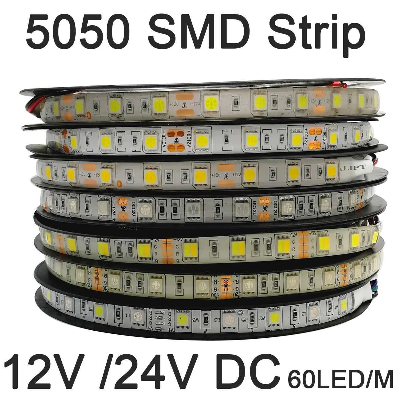 Bandes LED 5m 12V 24V SMD 5050 bande LED 60LED s/m éclairage de décoration Flexible IP20 IP65 bande LED étanche RGB RGBW RGB CCT blanc chaud P230315