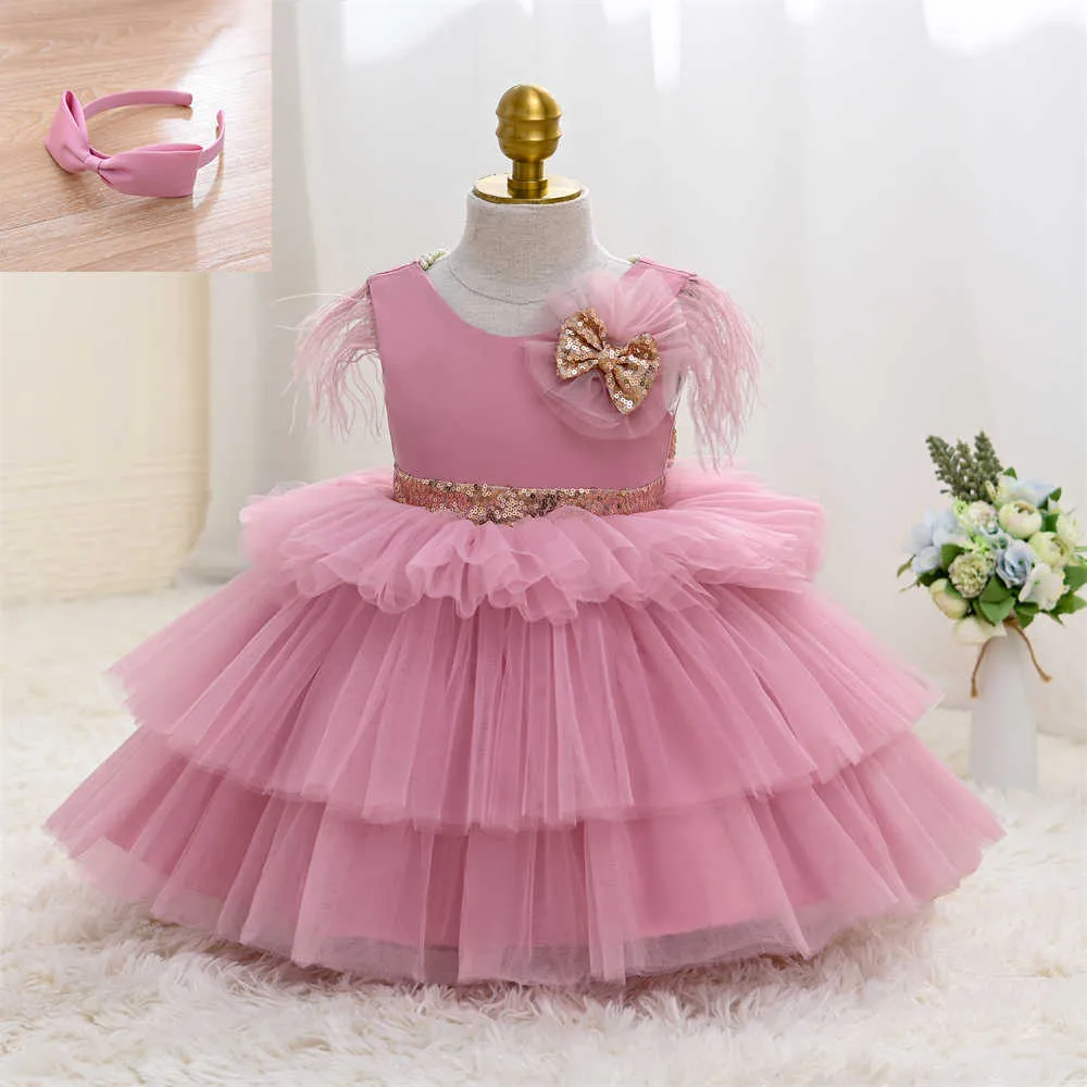 Girl's Dresses Yoliyolei Tiered Layers Tulle Dress Girl Gown Pearls Necklace V Back Design Flower Girl Wedding Clothes for Children Casual