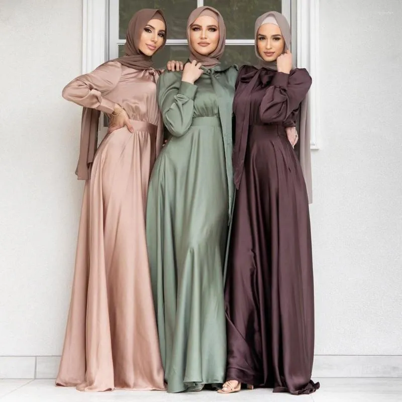 Roupas étnicas dubai muçulmano turco abaya jalabiya feminino marroquino cafta party maxi vestido árabe kaftan cetim vestido fêmea vestido de túnica