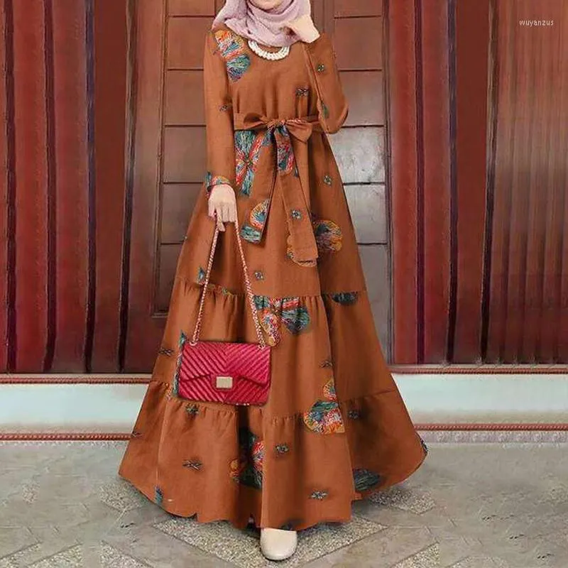 Ethnische Kleidung Elegante Oansatz Rüschen Langarm Abaya Maxi Kleid frauen Muslimischen Frühling Dubai Türkei Hijab Islamischen Femme Robe