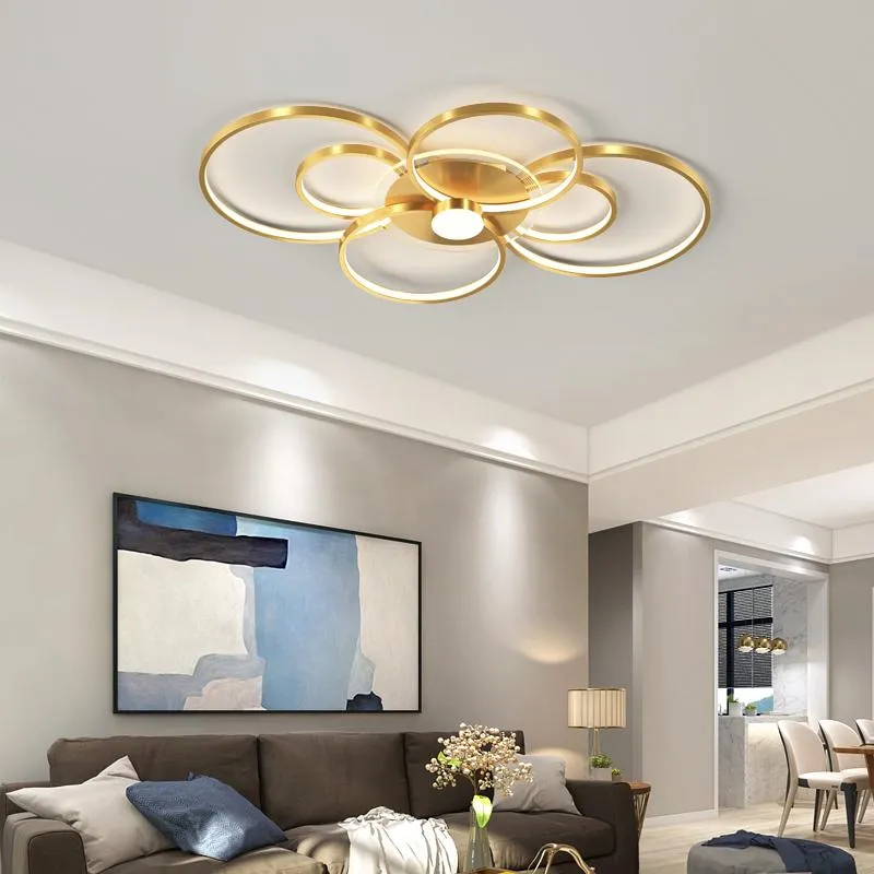 Chandeliers Circular Acrylic Aluminum Modern Led Ceiling Lamp For Living Room And Bedroom Black Gold Mounted 110V 220V