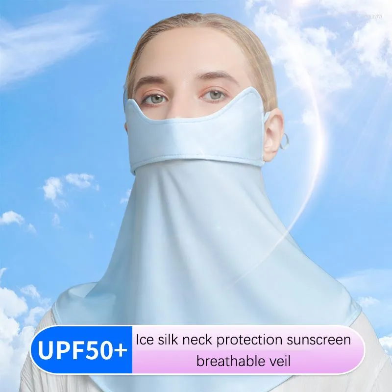 Racing Jackets Face Cover Woman Sunscreen Riding Mask Neck Protector Sunshade Anti-UV Ice Silk Cold Feeling Ear Scarf Tropical Veil