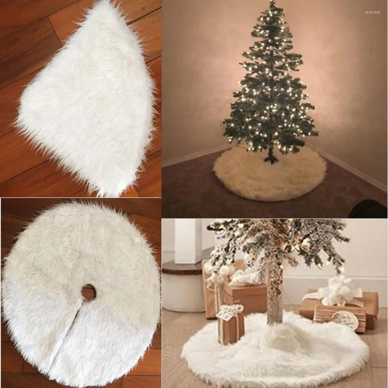 Décorations de Noël 78-120 cm blanc peluche arbre jupe fourrure tapis joyeux décoration maison année décor poilu/C
