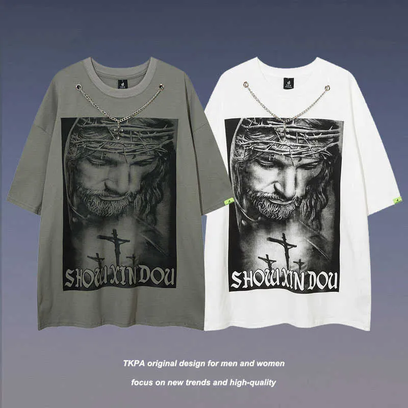 T-shirts pour hommes TKPA China-Chic Hip Hop Dark Cross T-shirt à manches courtes pour hommes High Street Fashion Brand Couple Half Sleeve tee