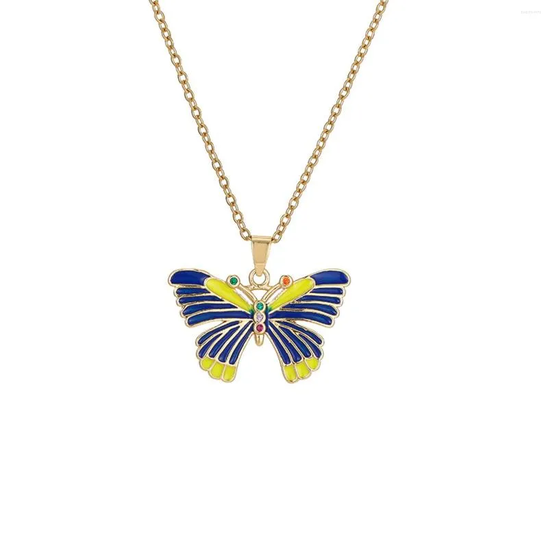 Pendentif Colliers Été Femmes Taille Adaptée Vintage Insecte Jaune Bleu Vert Couleurs Moissanite Papillon Amant Kawaii Dainty Luxe Cou