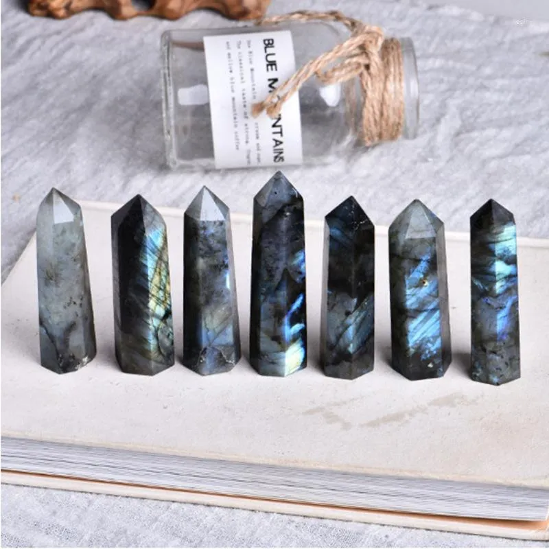 Decorative Figurines 1PC Natural Labradorite Quartz Crystal Point Tower Healing Stone Energy Ore Mineral Obelisk Home Decor Ornaments