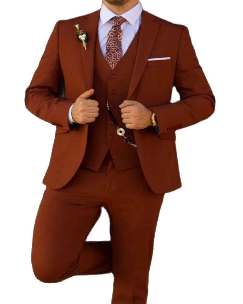 Abiti da uomo blazer rossastro rossastro tacca singolo bottone singolo uomo business formale creativo fatto matrimonio tuexdo ballo indossare 3 pezzi