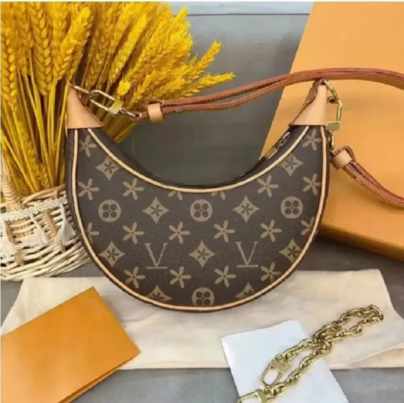 Sacos Loop Hobo Bolsa Cadeia Dourada S Designers Novo Stlye Feminino Lona Revestida com Zíper Bolsa Tiracolo Transversal Alça de Ombro Parte Inferior Crescente