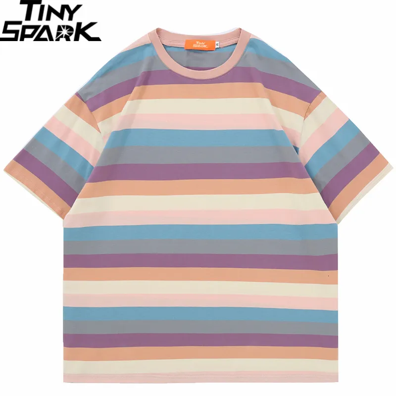 Męskie tshirts Men Hip Hop Streetwear Tshirt Vintage Retro Striped T Shirt HARAJUKU BAWA CAŁO