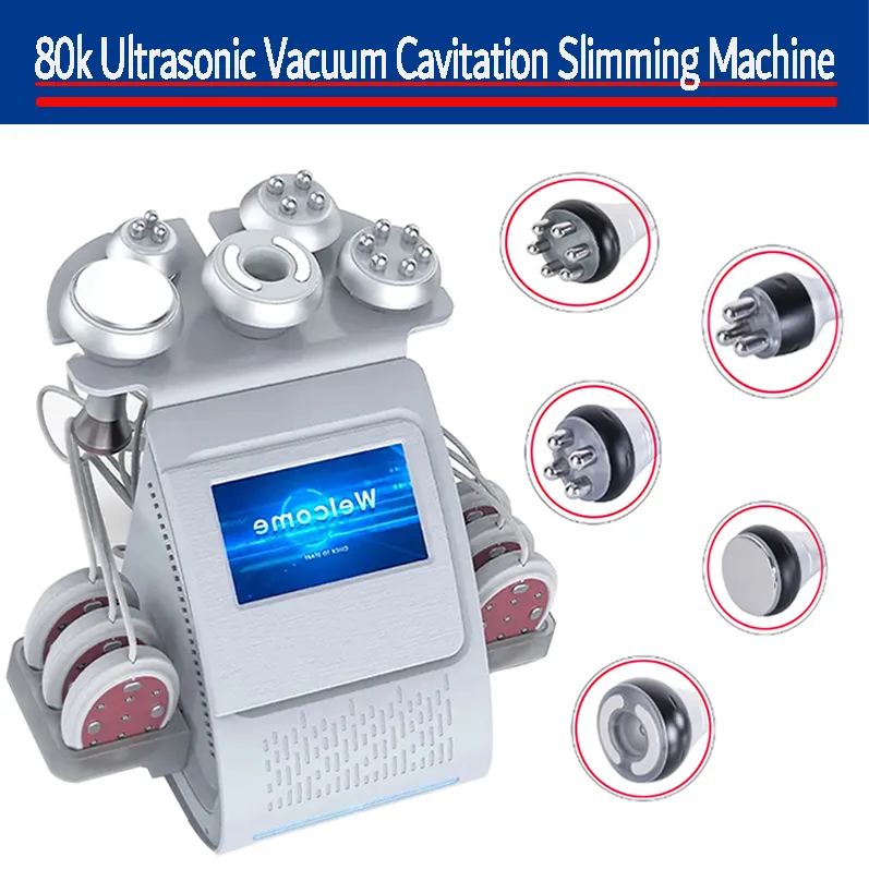 6 in 1 Vacuum RF Body Slimming machine Cavitazione RF Macchina per la rimozione della cellulite 80K Attrezzatura per cavitazione per liposuzione ad ultrasuoni