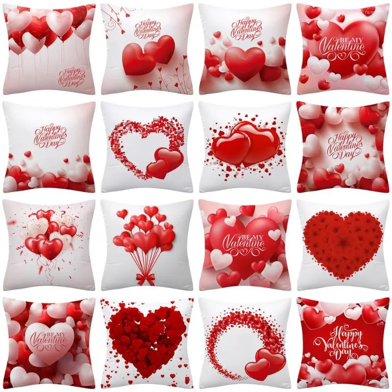 Pillow Fuwatacchi Red Sweetheart Love Printed Case Heart Picture Cover Decorative For Home Sofa Accessories