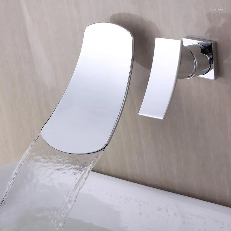 バスルームシンクの蛇口azos in-wall faucet split waterfall真鍮クロムコールドとスイッチシャワールーム盆地浴場シングルハンドルダブルホール