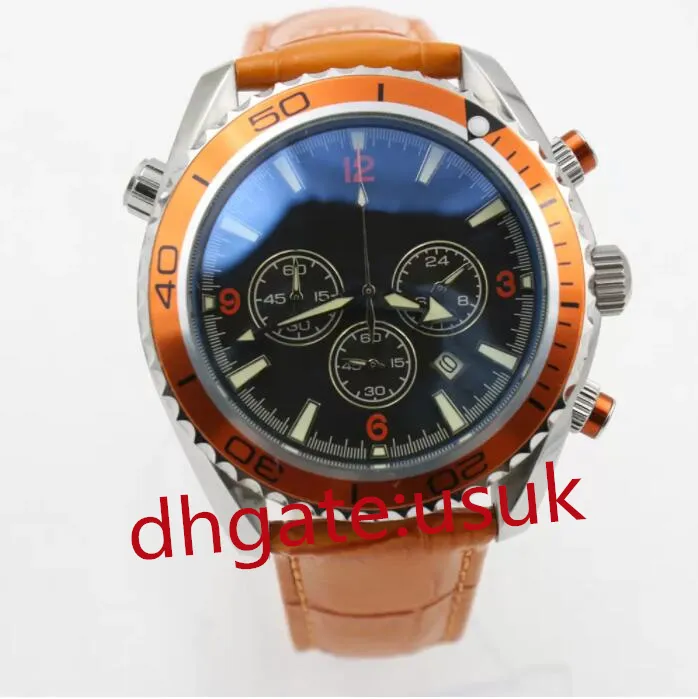 Мужчины смотрят Chronograph Limited Watch Orange Bezel Black Dial Quartz Professional Dive Birstearwatch Складные часы Mens Mens Mens