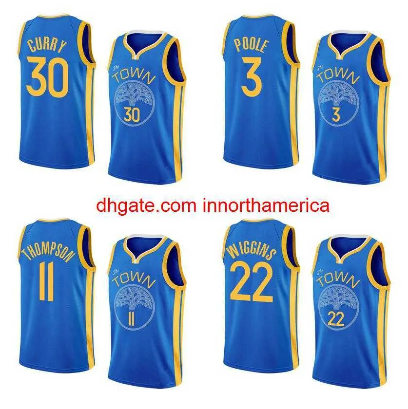 maglie da basket cucite Stephen Curry 3 Poole Klay Thompson Andrew Wiggins Draymond Green 2022-23 versioni blu città stagione Uomo Donna Maglia giovanile