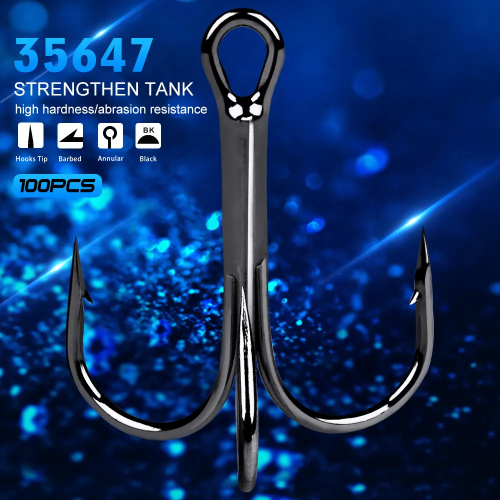 Vishaken 100 stks Hoge kwaliteit Super Sharp Anchor Hook Grootte # 114 # Zee Visserijhaken Treble Hook Triple Hooks voor vissen Anzol de Pesca 230320