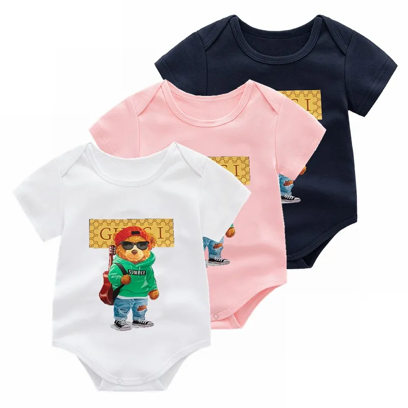 Pasgeboren Baby Zomer Korte Mouwen Rompertjes Katoen Unisex Baby Cartoon Jumpsuit Een Jaar Jongen Klimmen Kleding 3M-24M