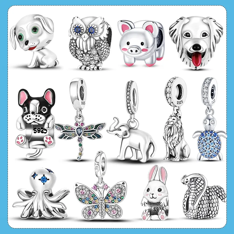 925 argent Fit Pandora Original breloques DIY Pendentif femmes Bracelets perles Chien Chat plata breloques de ley