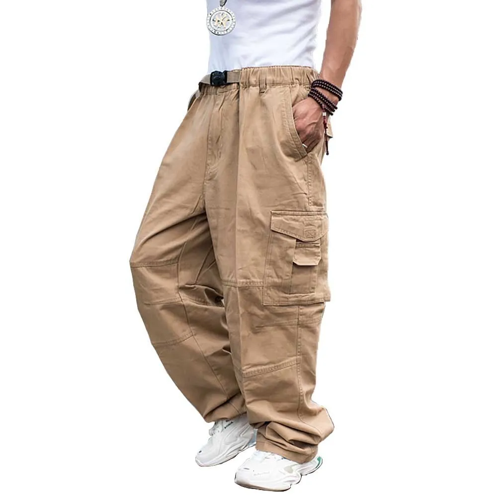 Khaki Cargo Pants For Men Men Fashion Sports Casual Pants Elastic Waist  Straight Leg Loose Pants