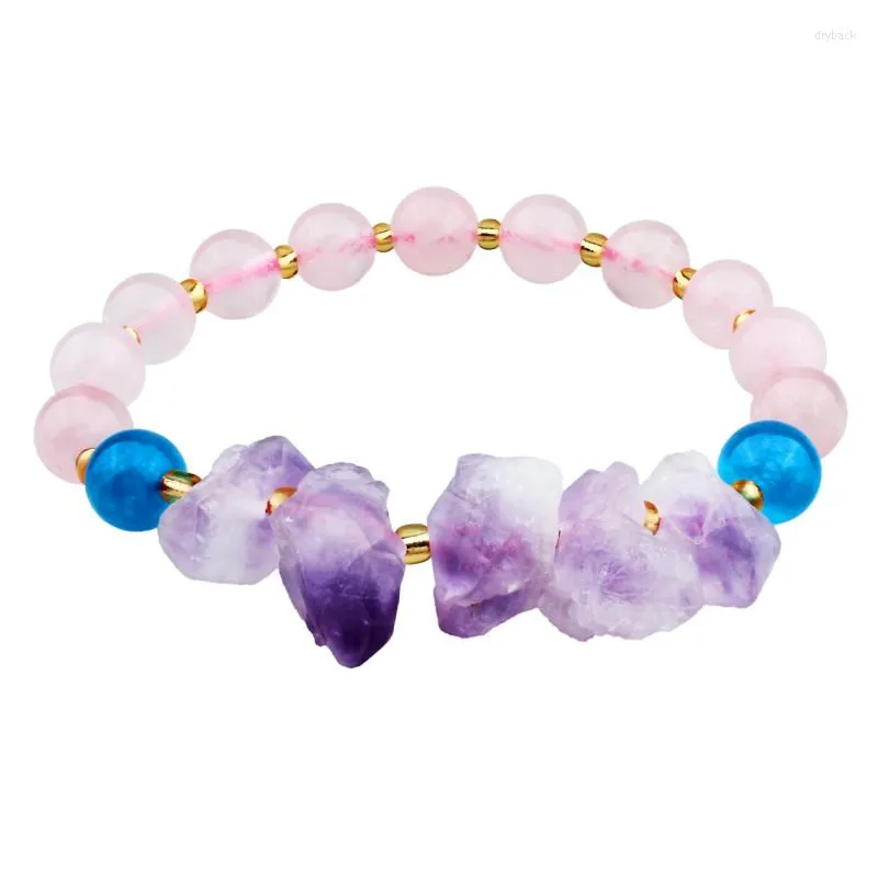 Strand HAWSON Bracelets en cristal rose Perles en pierre naturelle Bracelet en cristaux bleu violet avec corde élastique
