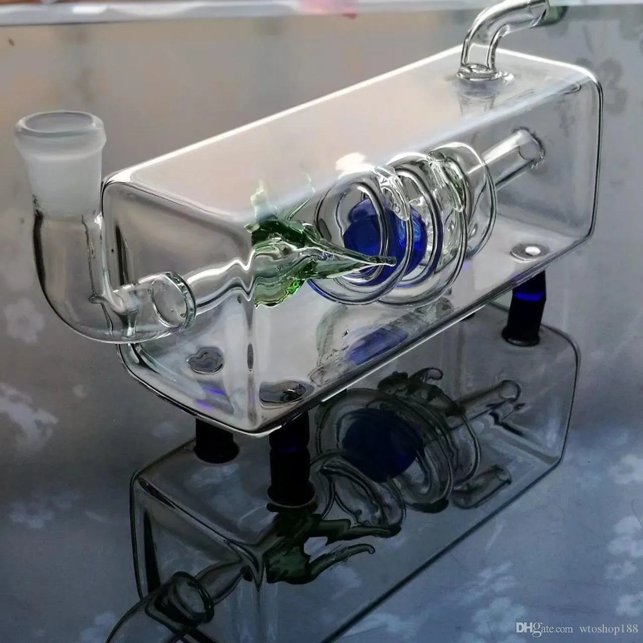Square Tube Pan Dragon Pot Wholesale Glass Hookah, Glass Water Pipe