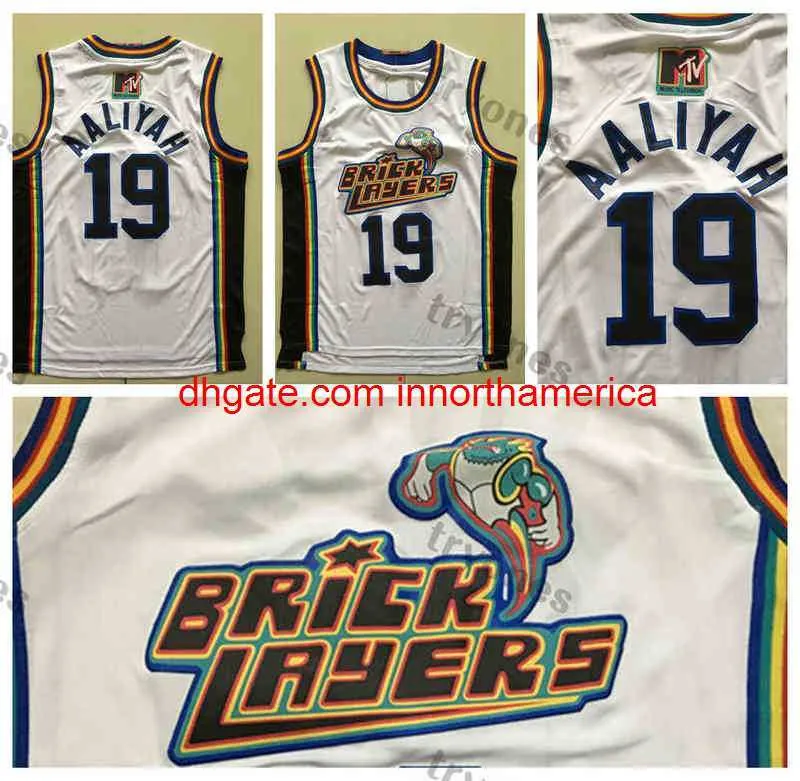 Mens Branco Basquete Jerseys Aaliyah # 19 Jersey Pedreiros Sexto Anual Rock N' Jock B-Ball Jam 1996 MTV Rock N Jock Costurado