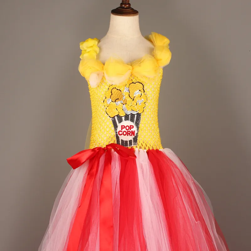 Circus Popcorn Girl Tutu Dress Carnival Birthday Party Wedding Flower Sequin Ball Gown Costume Kids  Corn Food Tulle Dress (14)