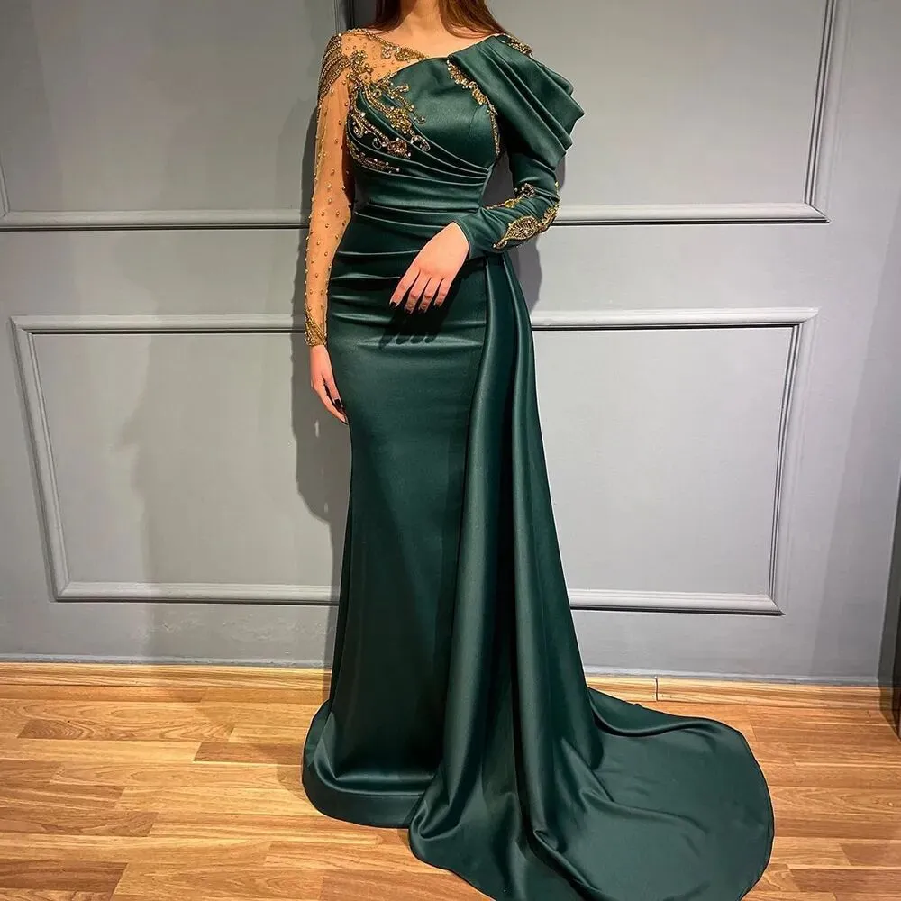 Элегантное женское вечернее платье 2023 блестящее кружево с блестками Русалка с длинными пышными рукавами атласные вечерние платья для выпускного вечера Abendkleider Dubai Robe De Soiree
