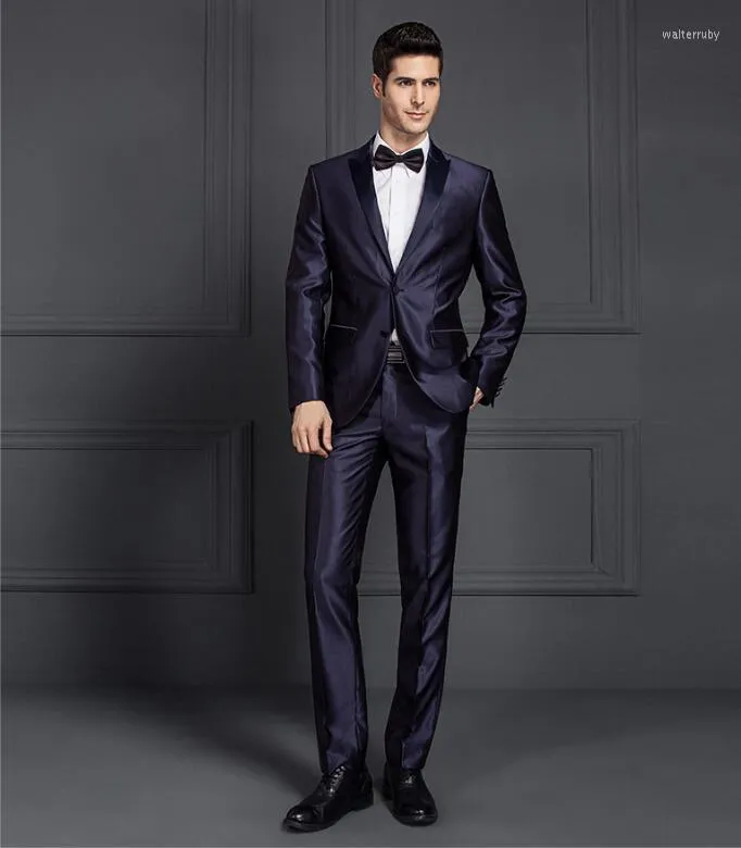 Slim Fit Formal Silver Suit Mens In Shiny Blue Black And Gray