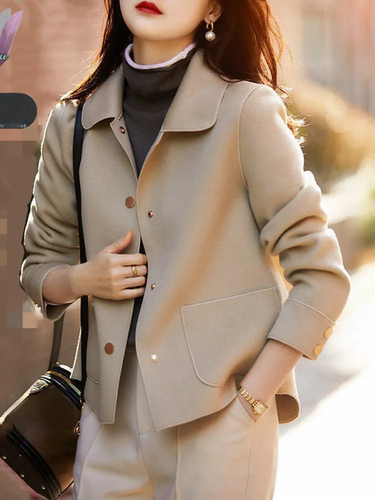 Kvinnors jackor mode elegant kvinnor kappa koreansk version enkel fast färg ullrock temperament lösa hösten kort jacka kvinnor 230317