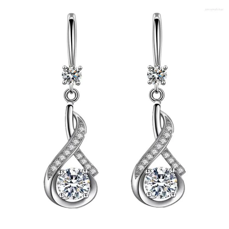 Dangle Earrings Wholesale S925 Sterling Silver Women Fashion Jewelry High Quality Crystal Zircon Hollow Water Drop Hook Long Tassel