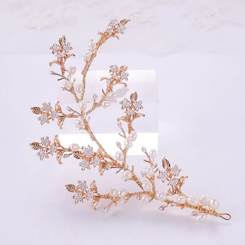 Headpieces Floral Pearl Bridal Tiara pannband gyllene tillbehör