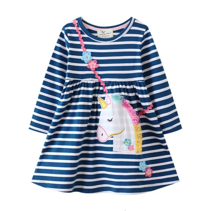 Vestidos de niña Saltando Metros Manga larga Princesa Vestidos para niñas Unicornio Apliques Raya Ropa de bebé Otoño Primavera Niños Vestidos Vestido de disfraz 230320