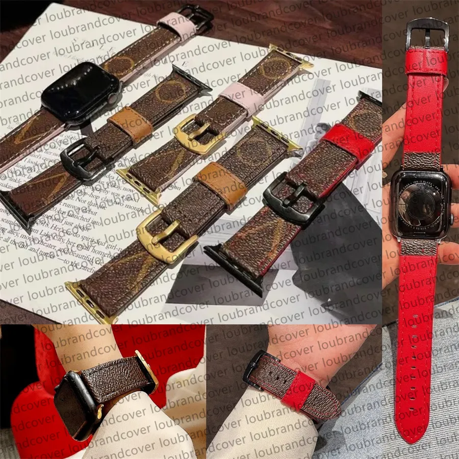 Pulseiras de relógio inteligente de couro genuíno para Apple Watch Band 38mm 42MM 44mm 45MM 49mm iwatch série 8 4 5 6 7 Correias Clipe de ouro Pulseiras de relógio AP originais com impressão de monograma