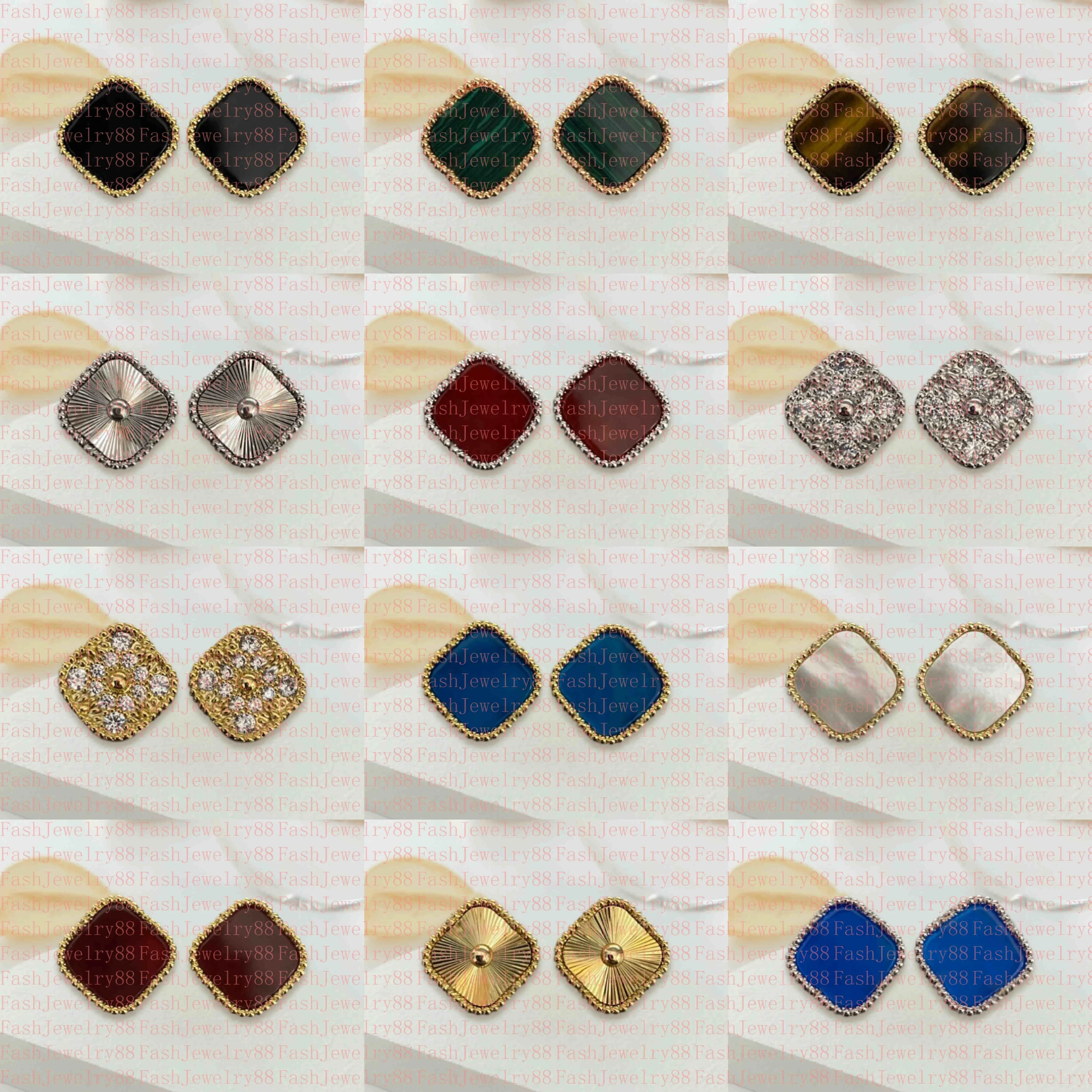 디자이너 빈티지 4/Four Leaf Clover Charm Stud Earrings Back 여자를위한 어머니의 실버 18k 금 도금 마노 여자 발렌타인의 어머니의 날 웨딩 쥬얼리