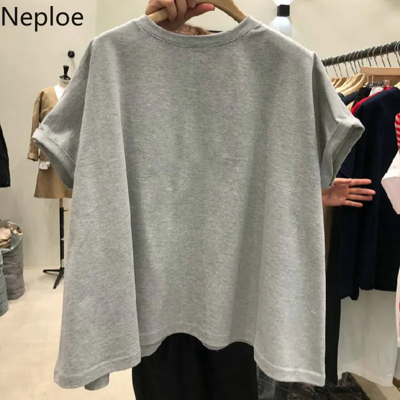 T-shirt da donna Neploe Solid T-shirt oversize Donna Moda coreana O Collo Manica corta Top donna Estate Allentato Casual Cotone Ladies Tees 230320